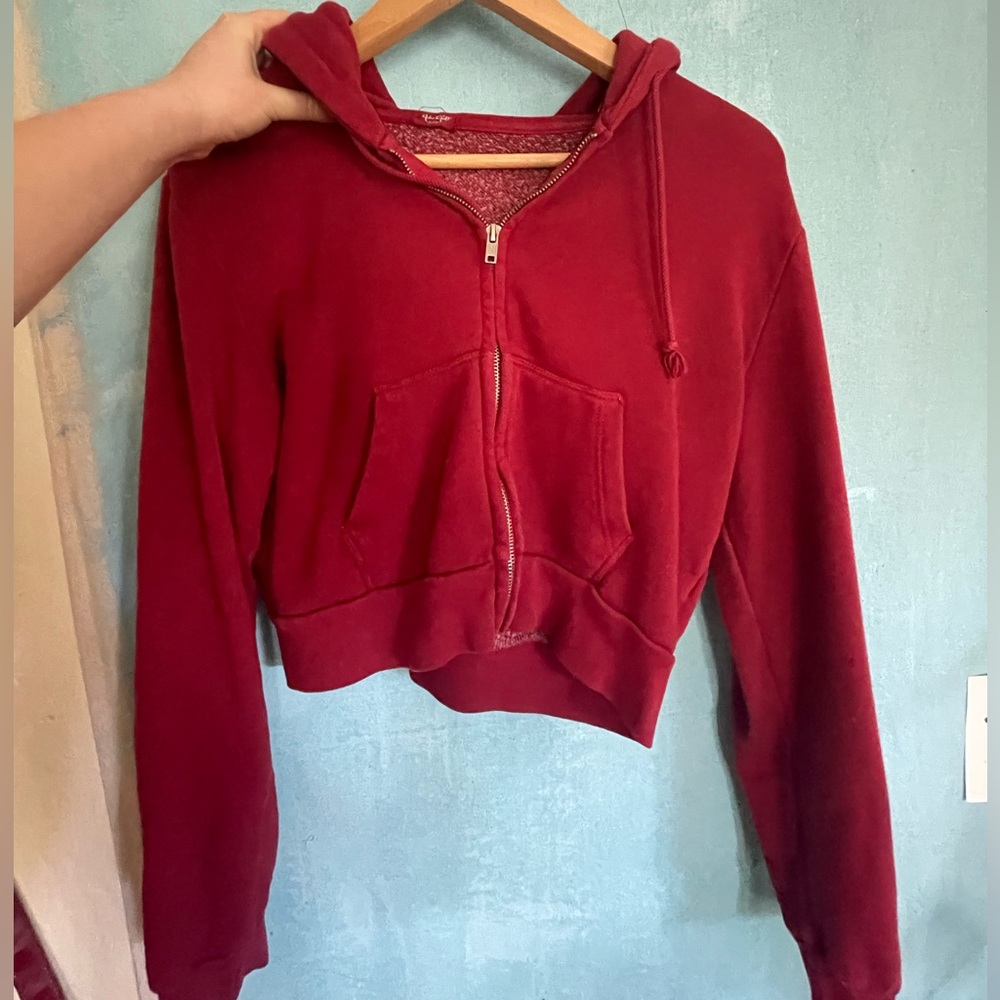 Brandy Melville red cropped zip up
